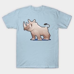 Majestic Horns: Pixel Art Rhino Design for Fashionable Attire T-Shirt